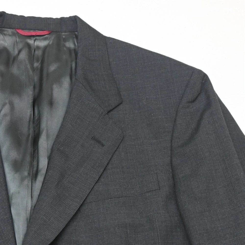 Vtg USA Made Jos A Bank 44L 36x32 Gray Nailshead 100% Wool Jacket Pants Suit